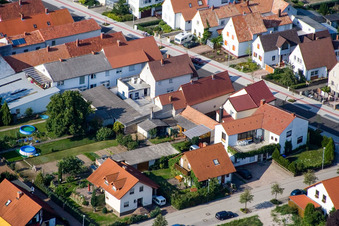 Aerial photograpy of Rennbahnstraße x Albert-Einstein-Straße in Haßloch in the state Rhineland-Palatinate, Germany