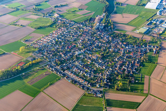 Village view on the edge of agricultural fields and land in Hugsweier in the state Baden-Wuerttemberg, Germany