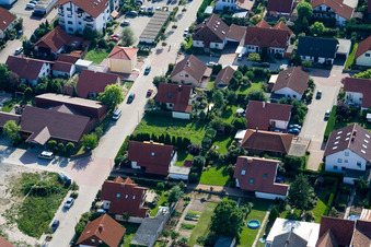Albert Einstein Street in Haßloch in the state Rhineland-Palatinate, Germany from above