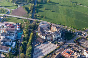 Aerial view of 4 Start Adventure hotel "Colosseo" at the locked down Leisure-Park Europa Park in Rust in the state Baden-Wuerttemberg, Germany