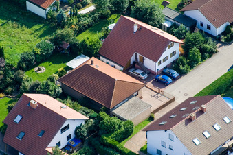 Oblique view of Fritz-Haber-Straße in Haßloch in the state Rhineland-Palatinate, Germany