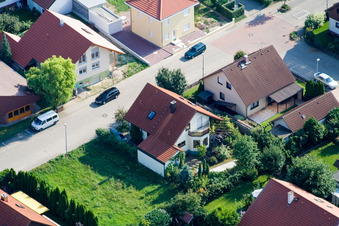 Albert Einstein Street in Haßloch in the state Rhineland-Palatinate, Germany seen from above