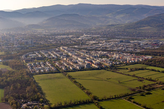 Aerial view of District Rieselfeld in Freiburg im Breisgau in the state Baden-Wuerttemberg, Germany