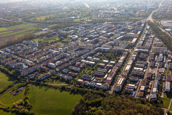 Outskirts residential in the district Rieselfeld in Freiburg im Breisgau in the state Baden-Wuerttemberg, Germany
