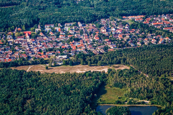 City view at the Entenweiher from the south in Birkenheide in the state Rhineland-Palatinate, Germany