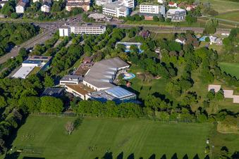 Aerial view of Fächerbad Karlsruhe in the district Hagsfeld in Karlsruhe in the state Baden-Wuerttemberg, Germany