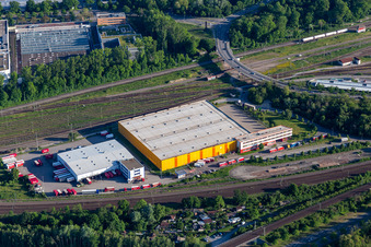 Dm warehouse, Emons forwarding in the district Oststadt in Karlsruhe in the state Baden-Wuerttemberg, Germany