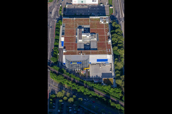 Building store - furniture market of " IKEA Deutschland GmbH & Co. KG " on Gerwigstrasse - Weinweg - Durlacher Allee in Karlsruhe in the state Baden-Wurttemberg, Germany out of the air