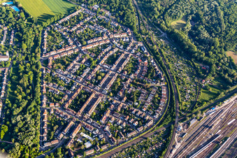 Aerial view of Weiherfeld in the district Weiherfeld-Dammerstock in Karlsruhe in the state Baden-Wuerttemberg, Germany