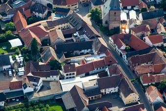 Aerial photograpy of Main Street in Großkarlbach in the state Rhineland-Palatinate, Germany