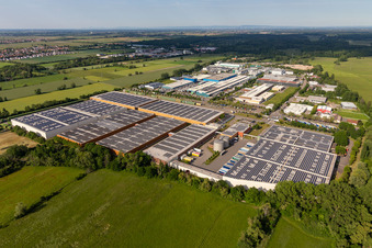 Industrial and commercial area Landau Ost with Michelin Tires and APL Automobil-Prueftechnik Landau GmbH in Landau in der Pfalz in the state Rhineland-Palatinate, Germany out of the air