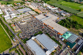 Aerial view of Hornbach DIY and Garden Center in the district Dreihof in Bornheim in the state Rhineland-Palatinate, Germany