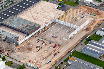 Aerial view of Construction site for a warehouse and forwarding building of Progroup Board GmbH im Interpark in Offenbach an der Queich in the state Rhineland-Palatinate, Germany