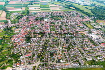 Offenbach an der Queich in the state Rhineland-Palatinate, Germany from a drone