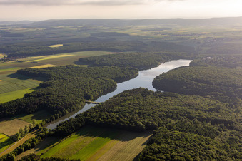 Bird's eye view of Ellertshäuser See in the district Altenmünster in Stadtlauringen in the state Bavaria, Germany