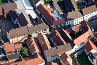 Bird's eye view of Main Street in Großkarlbach in the state Rhineland-Palatinate, Germany