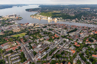 The city center in the downtown area on shore of Foerde in Flensburg in the state Schleswig-Holstein, Germany