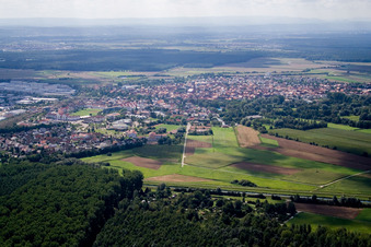 From the north in the district Graben in Graben-Neudorf in the state Baden-Wuerttemberg, Germany