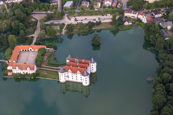 Castle Glücksburg in the castle pond in Glücksburg in the state Schleswig Holstein, Germany out of the air