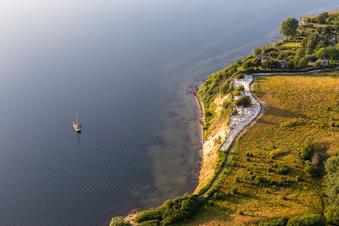 Oblique view of Water surface at the seaside in the Flensburger Foerde in Holnis in the state Schleswig-Holstein, Germany