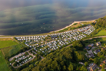 Camping with caravans and tents at the Baltic beach in Langballigholz in Schleswig-Holstein