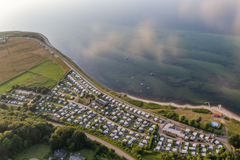 Aerial view of Camping site “Fördeblick” Westerholz eV in Westerholz in the state Schleswig Holstein, Germany