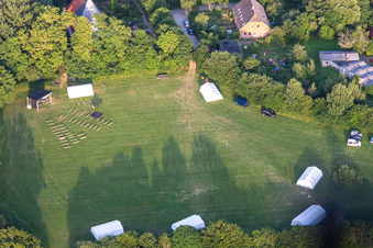 Oblique view of Holiday camp of the Schleswig-Flensburg church district House Neukirchen in the district Neukirchen in Steinbergkirche in the state Schleswig Holstein, Germany
