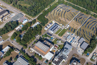 Aerial view of KIT North, Grabener Straße in the district Leopoldshafen in Eggenstein-Leopoldshafen in the state Baden-Wuerttemberg, Germany