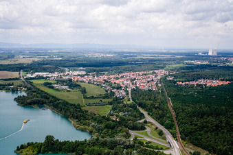 Village on the lake bank areas in the district Huttenheim in Philippsburg in the state Baden-Wurttemberg