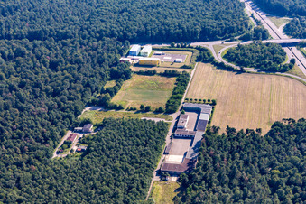 Aerial view of Initial reception facility at Schröcker Tor in the district Leopoldshafen in Eggenstein-Leopoldshafen in the state Baden-Wuerttemberg, Germany