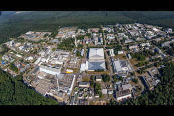 Drone recording of Research building and office complex of KIT Campus North (former Kernforschungszentrum Karlsruhe) in the district Leopoldshafen in Eggenstein-Leopoldshafen in the state Baden-Wuerttemberg
