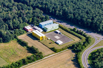 Aerial photograpy of Initial reception facility at Schröcker Tor in the district Leopoldshafen in Eggenstein-Leopoldshafen in the state Baden-Wuerttemberg, Germany