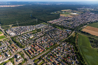 District Leopoldshafen in Eggenstein-Leopoldshafen in the state Baden-Wuerttemberg, Germany from the plane