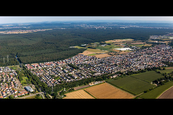 The district Eggenstein in Eggenstein-Leopoldshafen in the state Baden-Wuerttemberg, Germany viewn from the air