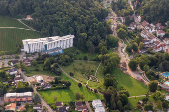 Aerial photograpy of Hospital grounds of the rehabilitation center Edith-Stein-Fachklinik Klinik fuer Neurologie in Bad Bergzabern in the state Rhineland-Palatinate, Germany