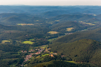 Berwartstein Castle in Erlenbach bei Dahn in the state Rhineland-Palatinate, Germany from above