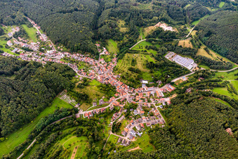 Surrounded by forest and forest areas center of the streets and houses and residential areas in Schwanheim in the state Rhineland-Palatinate, Germany