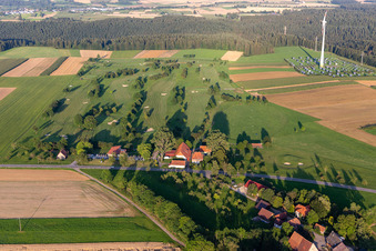 Aerial view of Grounds of the Golf course at of Golfclub Alpirsbach e.V. in Alpirsbach in the state Baden-Wurttemberg, Germany