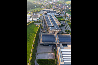 Oblique view of Building and production halls on the premises of ARBURG GmbH + Co KG in Lossburg in the state Baden-Wuerttemberg, Germany