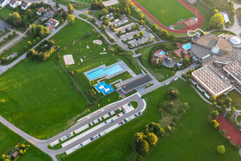 Aerial view of Swimming pool of the Panorama-Bad in Freudenstadt in the state Baden-Wuerttemberg, Germany