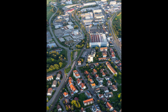 Aerial photograpy of Robert-Bürkle-Straße industrial area in Freudenstadt in the state Baden-Wuerttemberg, Germany