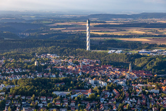 Site of the TK Elevator testing tower for Speed elevators in Rottweil in Baden - Wuerttemberg. The new landmark of the town of Rottweil is the tallest structure in Baden-Wuerttemberg