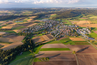 Village view on the edge of agricultural fields and land in Dietingen in the state Baden-Wuerttemberg, Germany