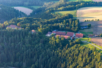 Aerial view of Farm Hohenstein in the district Hohenstein in Dietingen in the state Baden-Wuerttemberg, Germany