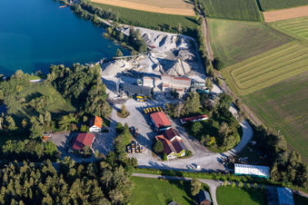 Gravel pit Bad Schussenried-Sattenbeuren of Betonwerk Rieger GmbH & Co. KG and economy to the peat factory in the district Sattenbeuren in Bad Schussenried in the state Baden-Wuerttemberg, Germany