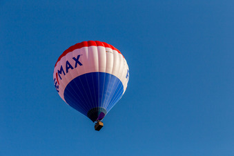 Aerial view of Balloon launch REMAX in the district Michelwinnaden in Bad Waldsee in the state Baden-Wuerttemberg, Germany