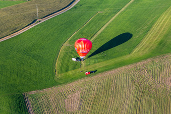 Aerial view of Balloon launch Ehrmann in the district Michelwinnaden in Bad Waldsee in the state Baden-Wuerttemberg, Germany
