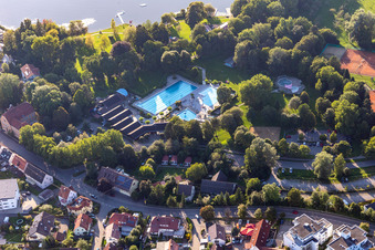 Polls and Beach areas of the Strand- and Freibad Bad Waldsee in Bad Waldsee in the state Baden-Wuerttemberg, Germany