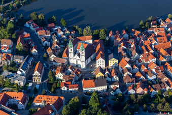 Oblique view of Church building in " Stadtpfarrkirche St. Peter " Old Town- center of downtown in Bad Waldsee in the state Baden-Wuerttemberg, Germany