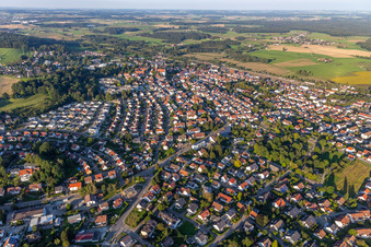 Aerial view of View of the town from the south in Aulendorf in the state Baden-Wuerttemberg, Germany